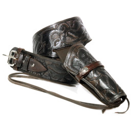 Handgearbeitetes Westernholster in Braun mit Punzierungen Revolvergürtel mit Punzierungen