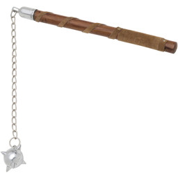 Mittelalterlicher Morgenstern mit Walnussholzgriff und Leichtmetallkugel Mittelalterlicher Streitflegel mit Walnussholzgriff, Lederwicklung und Leichtmetall-Morgensternkugel