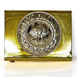 Zeige Details für Koppelschloss „Gott mit uns“ mit Adler – Goldfarbenes Schloss mit silberfarbener Auflage Bild von Koppelschloss „Gott mit uns“ mit Adler – Goldfarbenes Schloss mit silberfarbener Auflage
