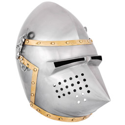 Zeige Details für Beckenhaube Hundsgugel ca. 1390 – Ritterhelm aus 1,6 mm Stahl mit Visier & Lederinlay Bild von Beckenhaube Hundsgugel ca. 1390 – Ritterhelm aus 1,6 mm Stahl mit Visier & Lederinlay