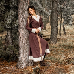 Zeige Details für Wikingerkleid „Jorunn“ – Braun/Natur, Frühmittelalterliches Kleid aus Baumwolle mit Kreuzstich und Zierborten Bild von Wikingerkleid „Jorunn“ – Braun/Natur, Frühmittelalterliches Kleid aus Baumwolle mit Kreuzstich und Zierborten