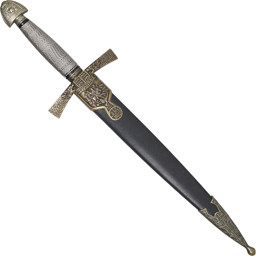 Ritterdolch Ivanhoe mit Scheide Mittelalterdolch Edelstahl mareg-net Dekorativer Ritterdolch Ivanhoe mit Scheide – Mittelalter Dolch aus Edelstahl mit verziertem Griff und Antikgold-Optik