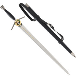 Witcher Zweihandschwert von Geralt von Riva – Dekoschwert mit Scheide Zweihandschwert Witcher – Geralt von Riva mit goldener Parierstange und Lederscheide