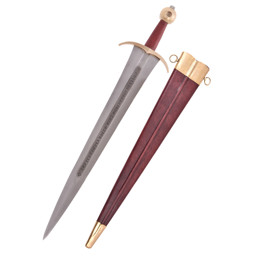 Mittelalterschwert Philip IV. – Replik eines königlichen Schwerts aus dem 14. Jahrhundert Mittelalterschwert Philip IV. mit rotem Griff und Messingbeschlägen, Replik aus dem 14. Jahrhundert mit Lederscheide