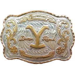 Yellowstone Dutton Ranch Western Gürtelschnalle – Belt Buckle mit Gold-Applikation Yellowstone Dutton Ranch Western Gürtelschnalle mit goldener Applikation und floralem Muster