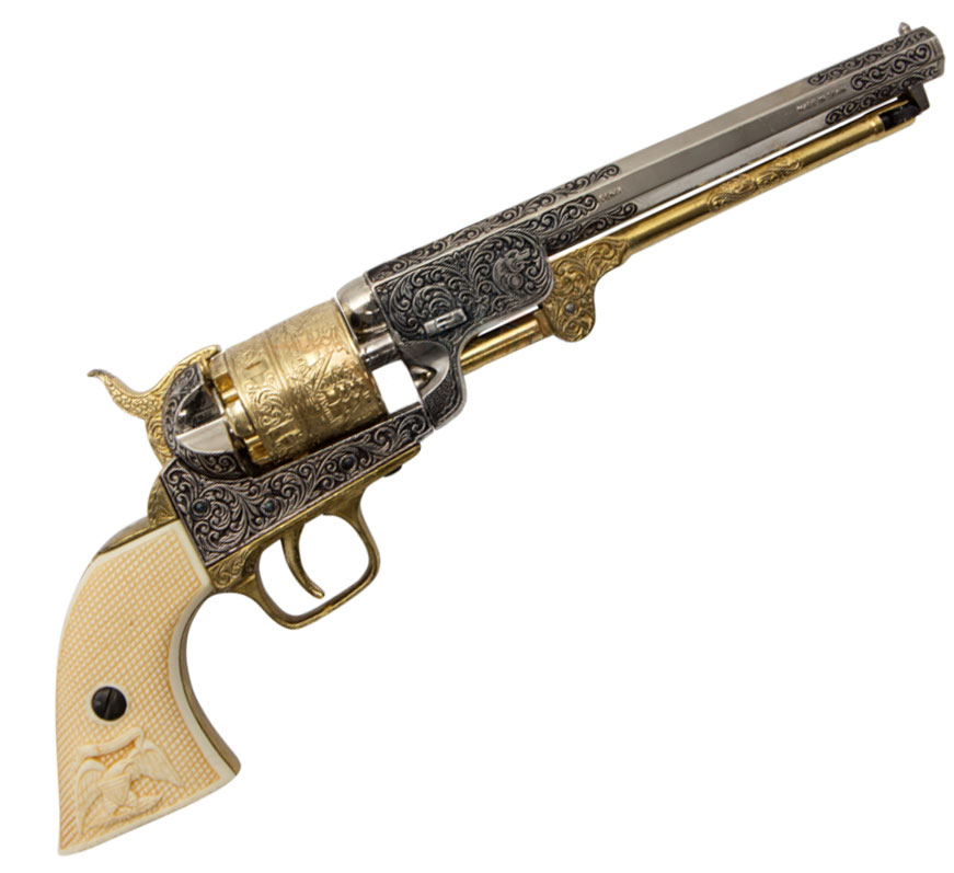 Bild von Colt Modell Navy USA 1851 silber/gold ziseliert