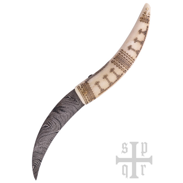 Bild von Wikinger-Taschenmesser aus Damaststahl mit Knochengriff