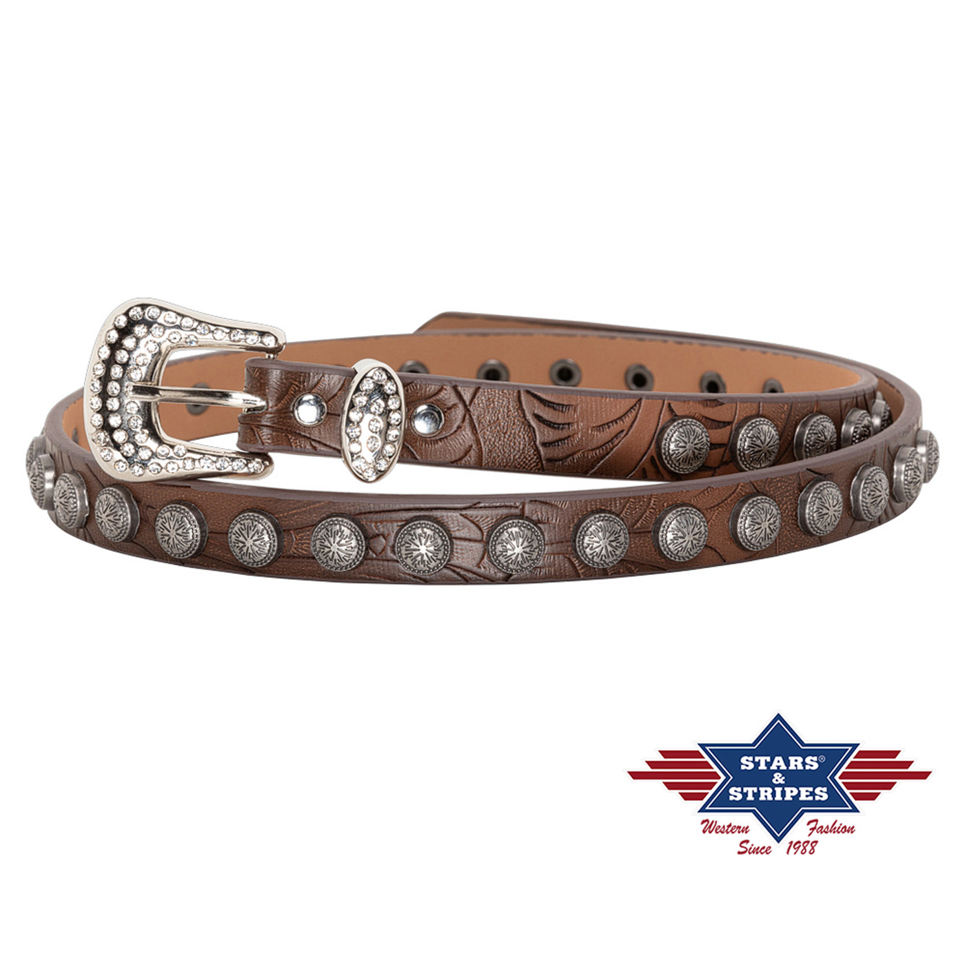 Bild von Westernhutband mit Conchas und Strasssteinen HB-60