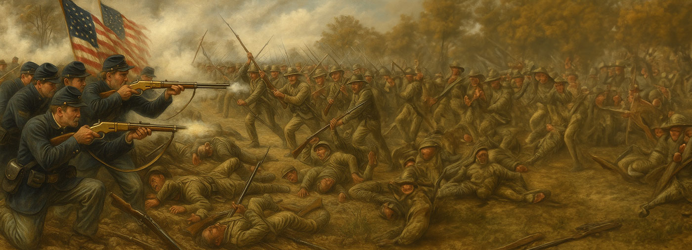Schlacht von Franklin (1864) – Darstellung mit Henry-Gewehren Schlacht von Franklin (1864) – Darstellung mit Henry-Gewehren