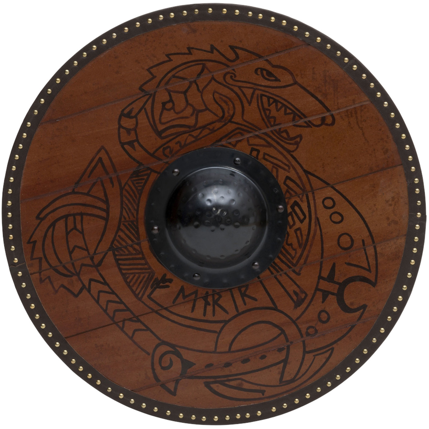 Bild von Wikinger Rundschild „Drache“ aus Holz – mit Drachenmotiv & Schildbuckel – Ø 60 cm