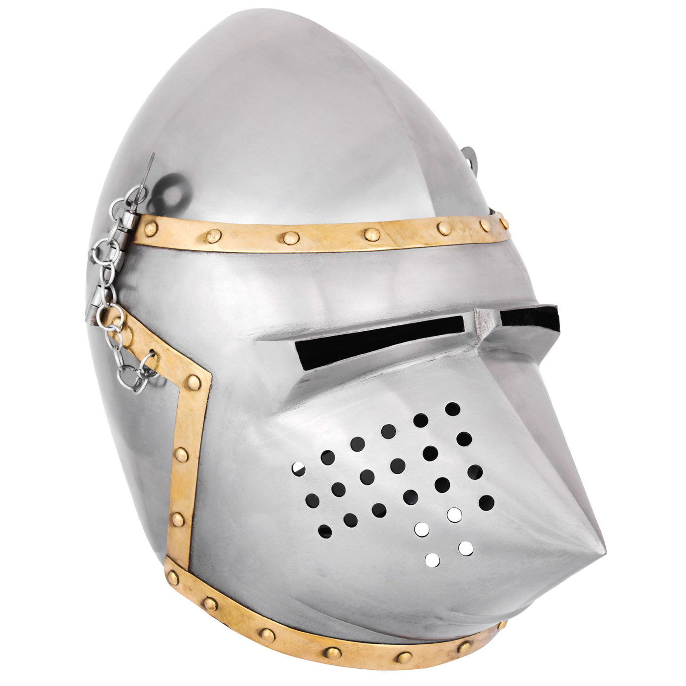 Bild von Beckenhaube Hundsgugel ca. 1390 – Ritterhelm aus 1,6 mm Stahl mit Visier & Lederinlay
