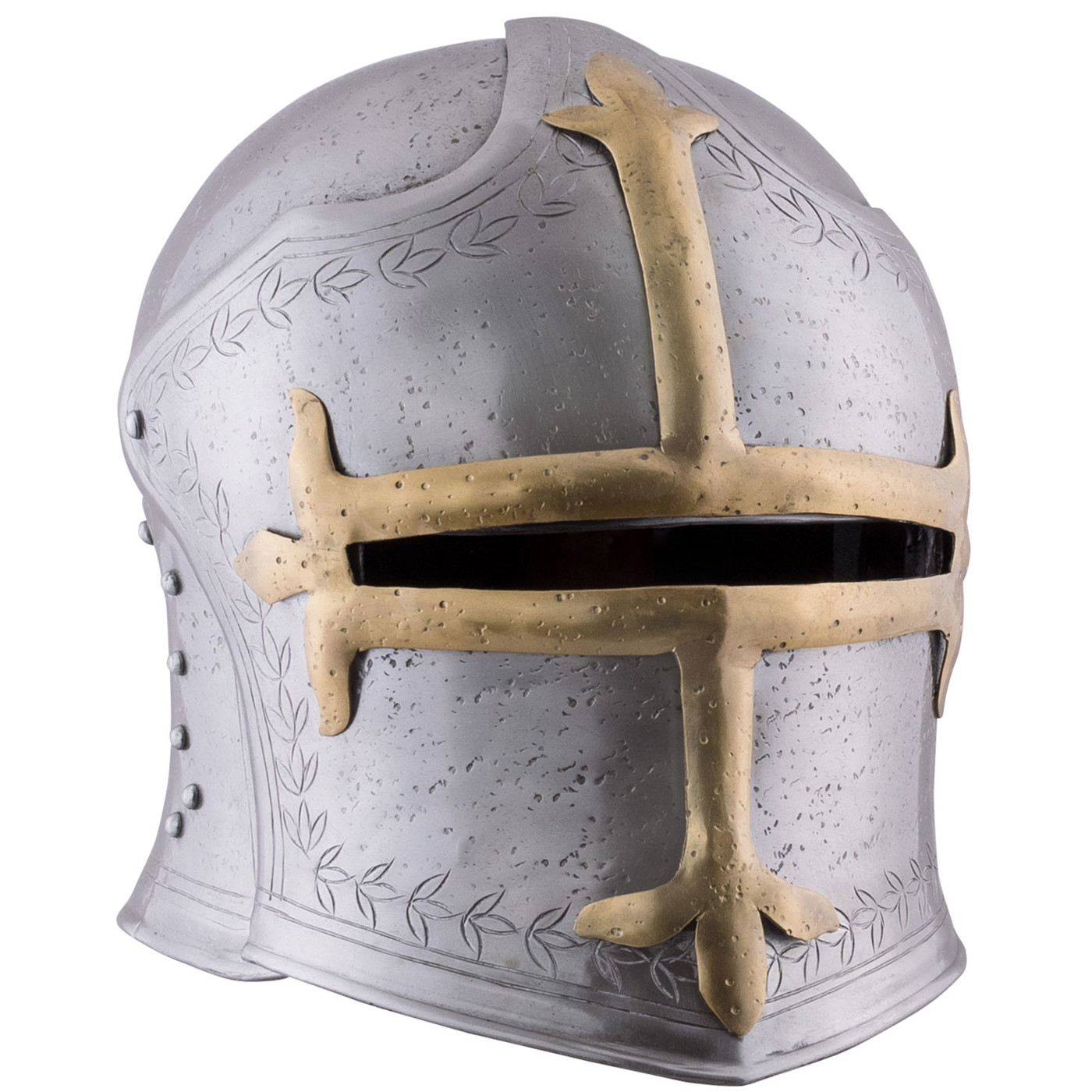 Bild von Bogenschützen-Schaller mit Klappvisier, 1,6 mm Stahl – Spätmittelalterlicher Helm mit Messingverzierung