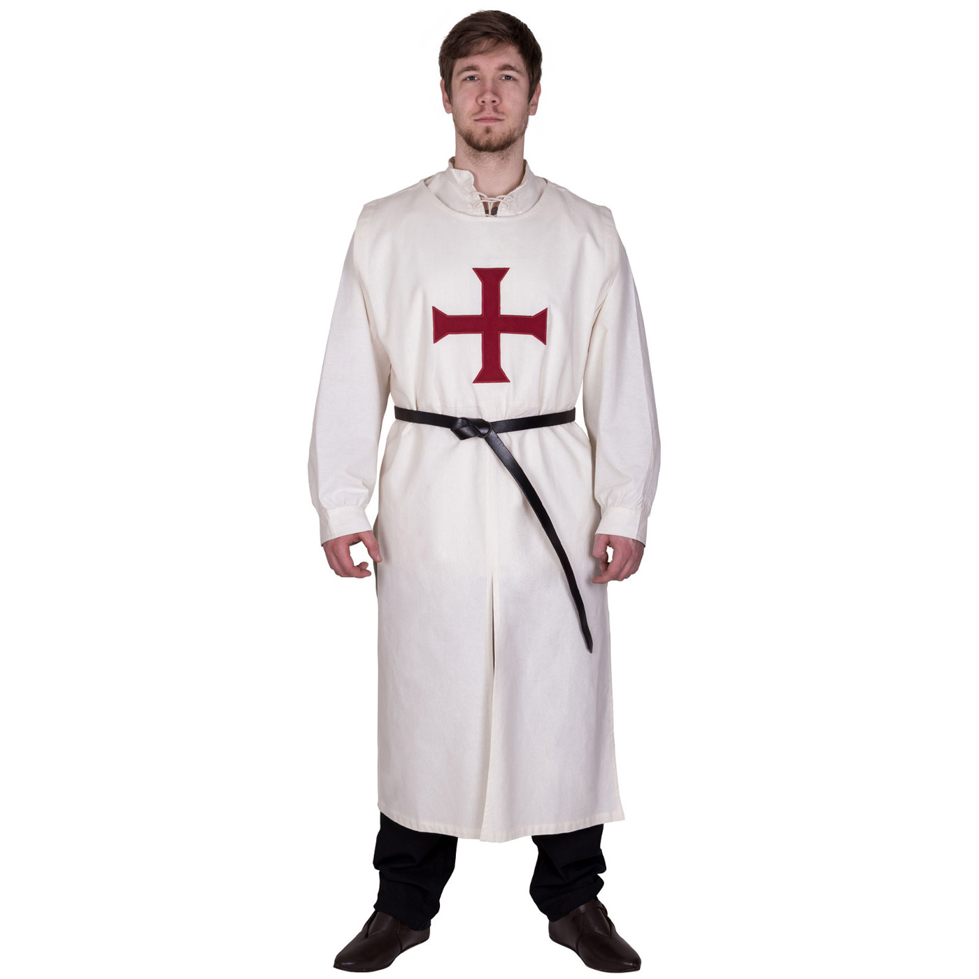 Bild von Mittelalter Wappenrock der Templer – natur/rot, mit appliziertem Kreuz aus Baumwolle