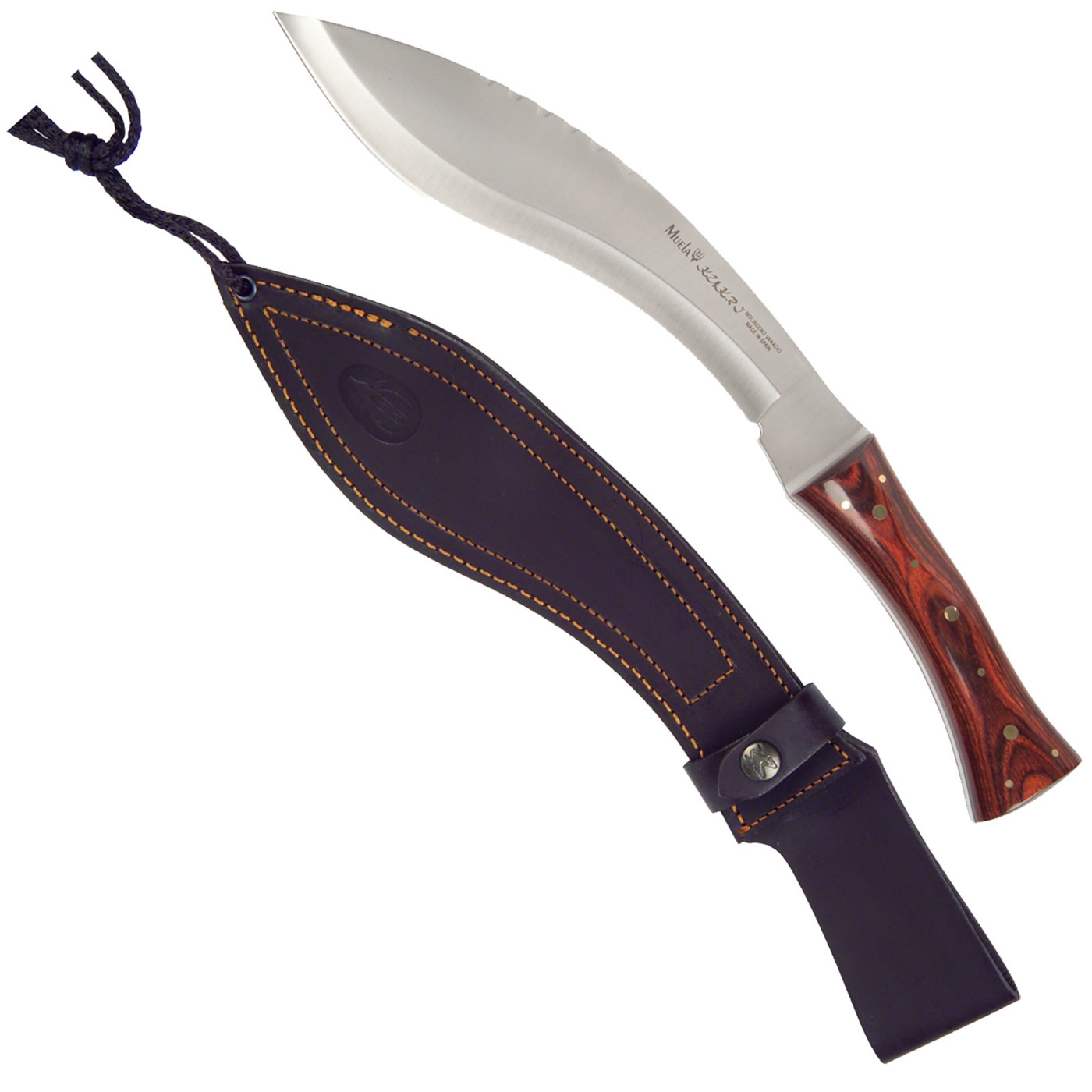 Bild von Gurkhamesser „Kukri“ mit Pakkaholzgriff & Lederscheide – 25 cm Klinge, rostfrei