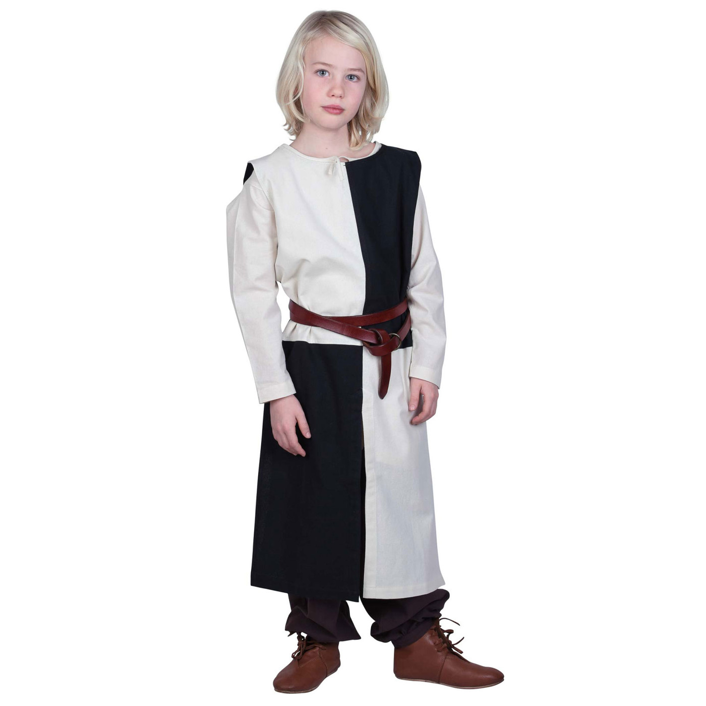 Bild von Kinder Waffenrock „Lucas“ – Mittelalter Mi-Parti natur/schwarz aus Baumwolle