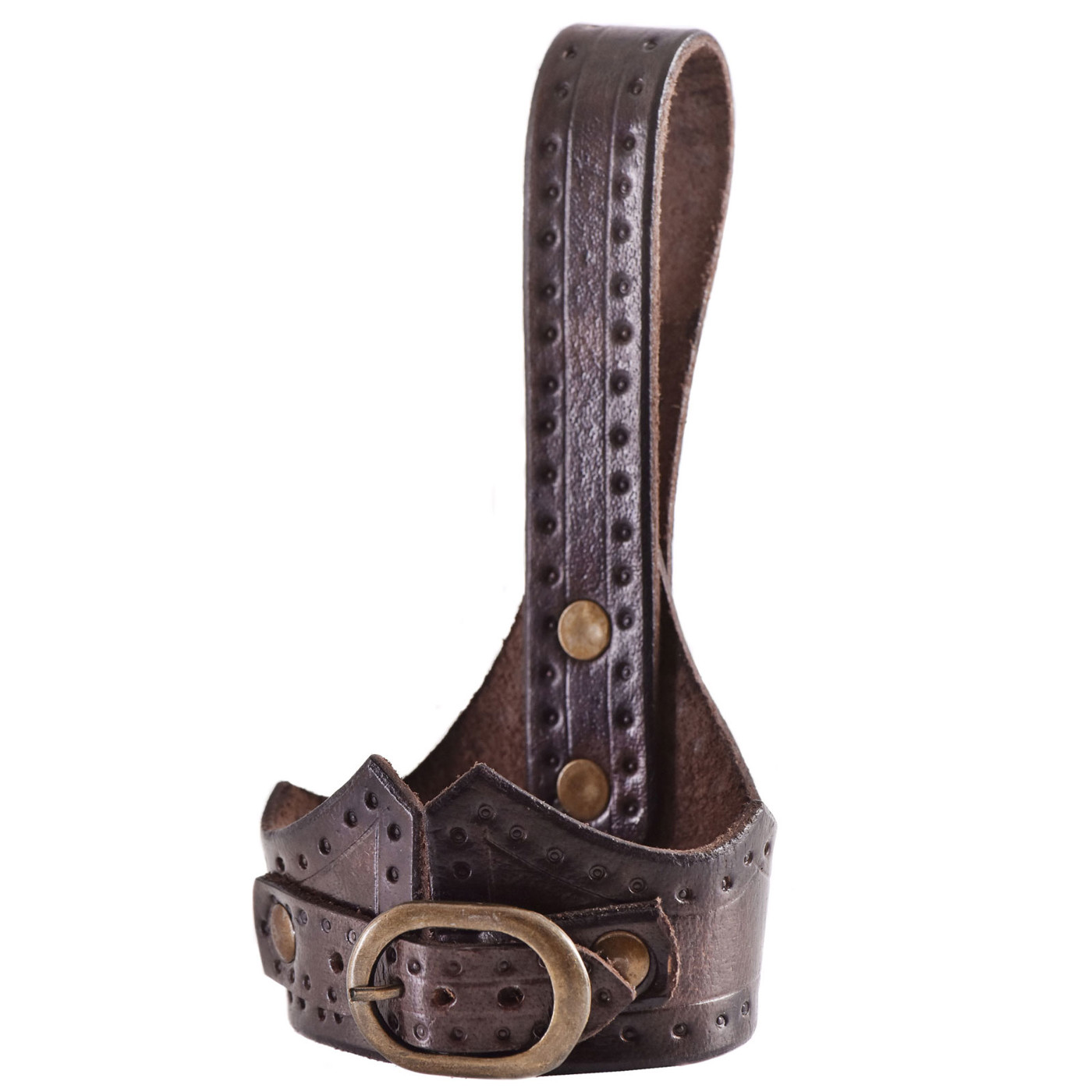 Bild von Leder-Hornhalter für Trinkhorn mit Schnalle, braun/dunkelbraun – Größen S & L