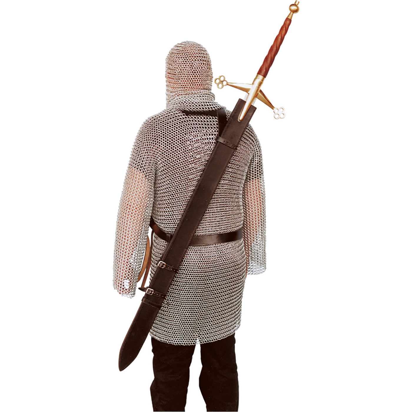 Rückengurt aus schwarzem Leder zum Tragen von Schwertern auf dem Rücken – authentische Mittelalter Reenactment Ausrüstung