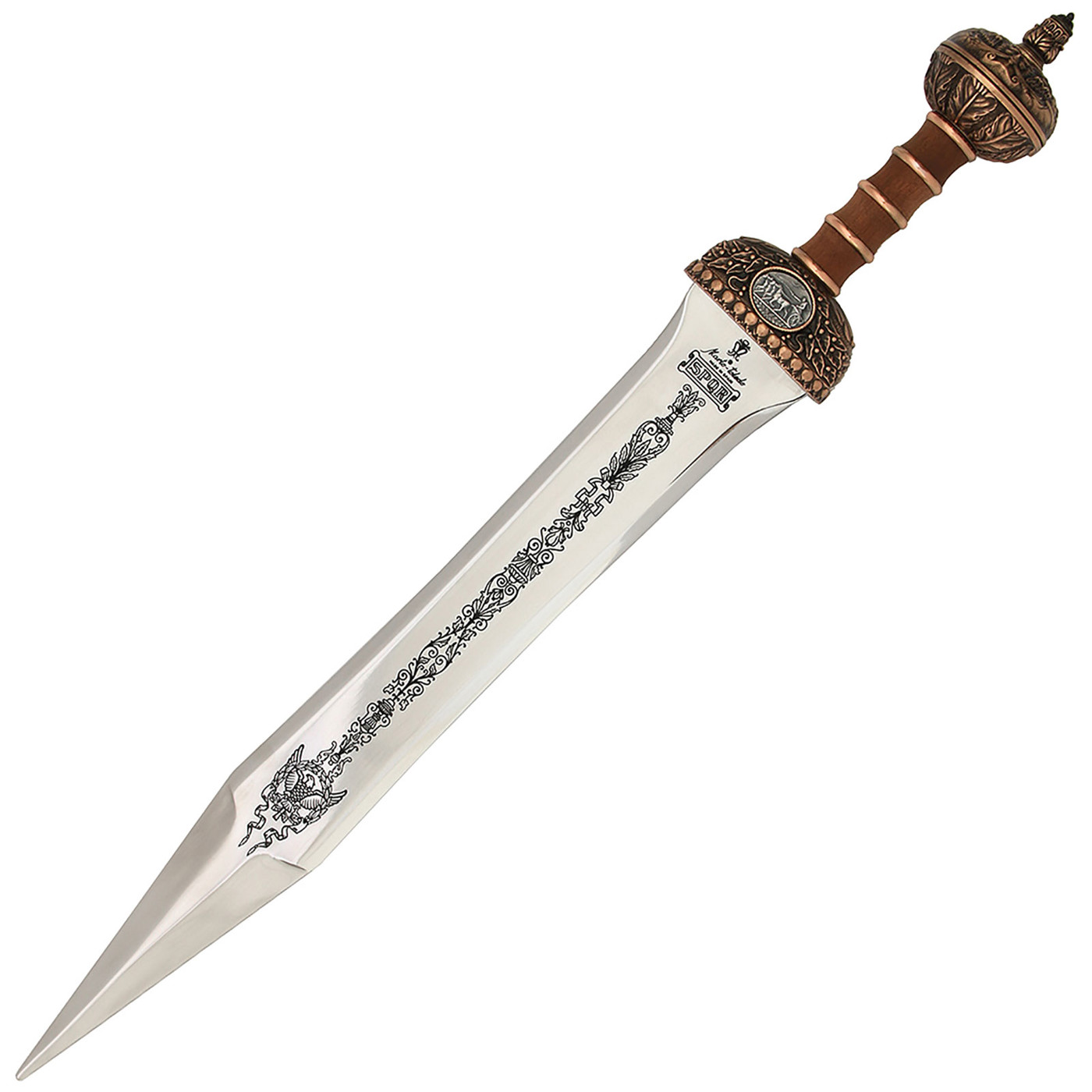 Römisches Gladius Julius Caesar Bronze Edition von Marto Toledo – dekoratives Kurzschwert mit SPQR-Gravur und Bronzegri