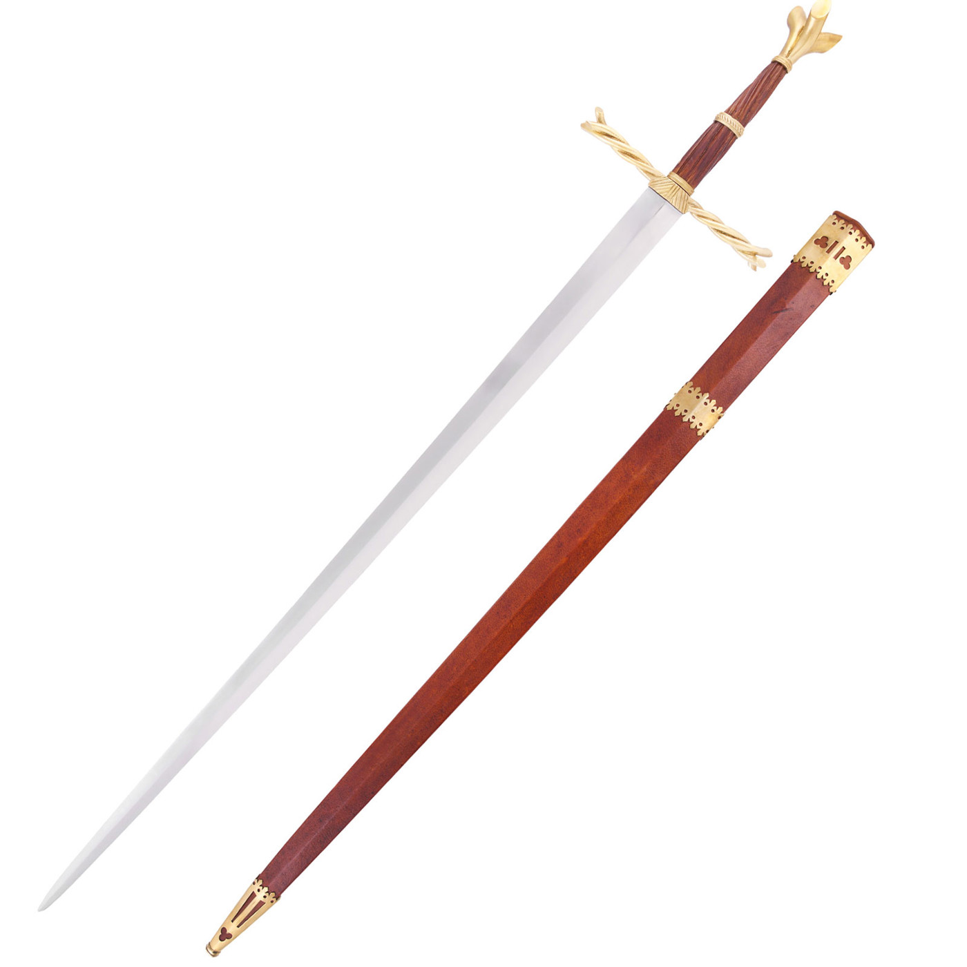 Writhen Hilt Bastardschwert aus dem 15. Jahrhundert mit Messinggriff und Lederscheide – Replik des Royal Armouries Schwerts