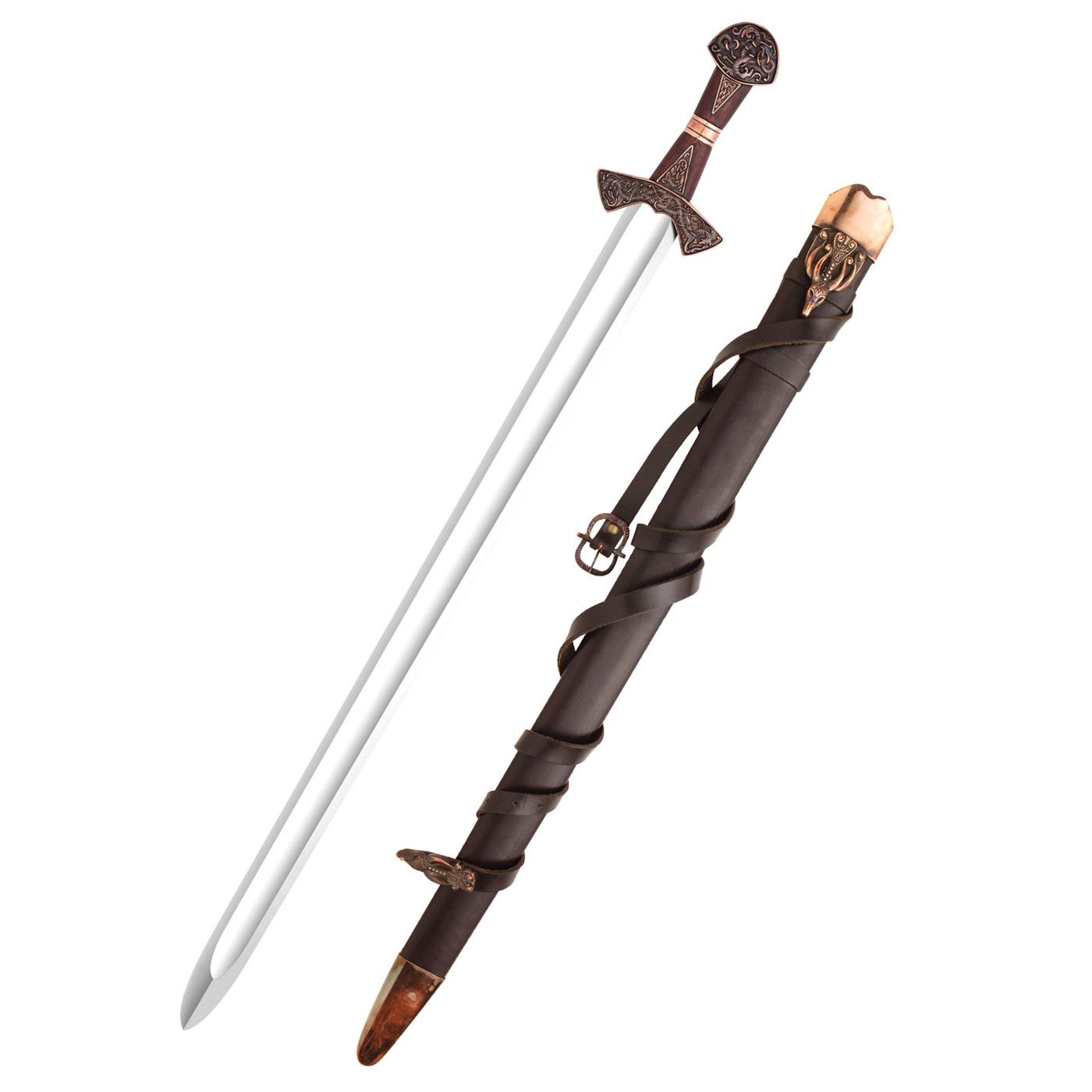 Suontaka Wikinger Schwert – handgeschmiedetes Vikingerschwert mit Kupferbeschlägen und Lederscheide