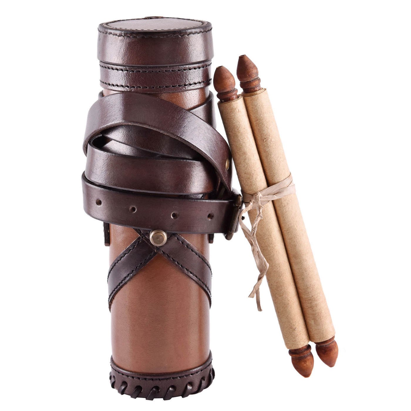 Römische Capsa aus Leder mit drei Schriftrollen – antiker Schriftrollenbehälter für LARP und Reenactment