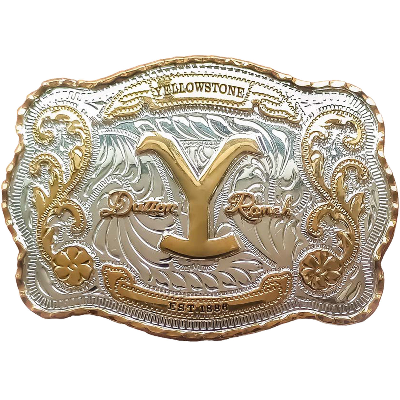 Yellowstone Dutton Ranch Western Gürtelschnalle mit goldener Applikation und floralem Muster