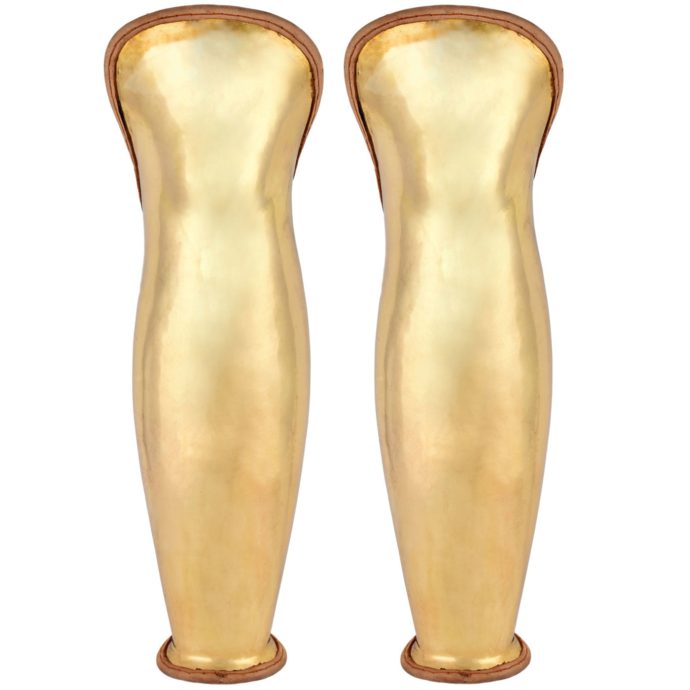 Griechische Beinschienen aus Messing – handgefertigte Hopliten-Rüstung mit Lederabschluss und Filzfutter