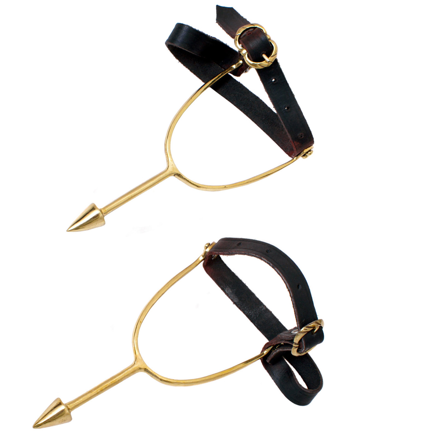 Normannische Reitersporen aus Messing mit Lederriemen – mittelalterliche Sporen für Reiterei, LARP und Reenactment.