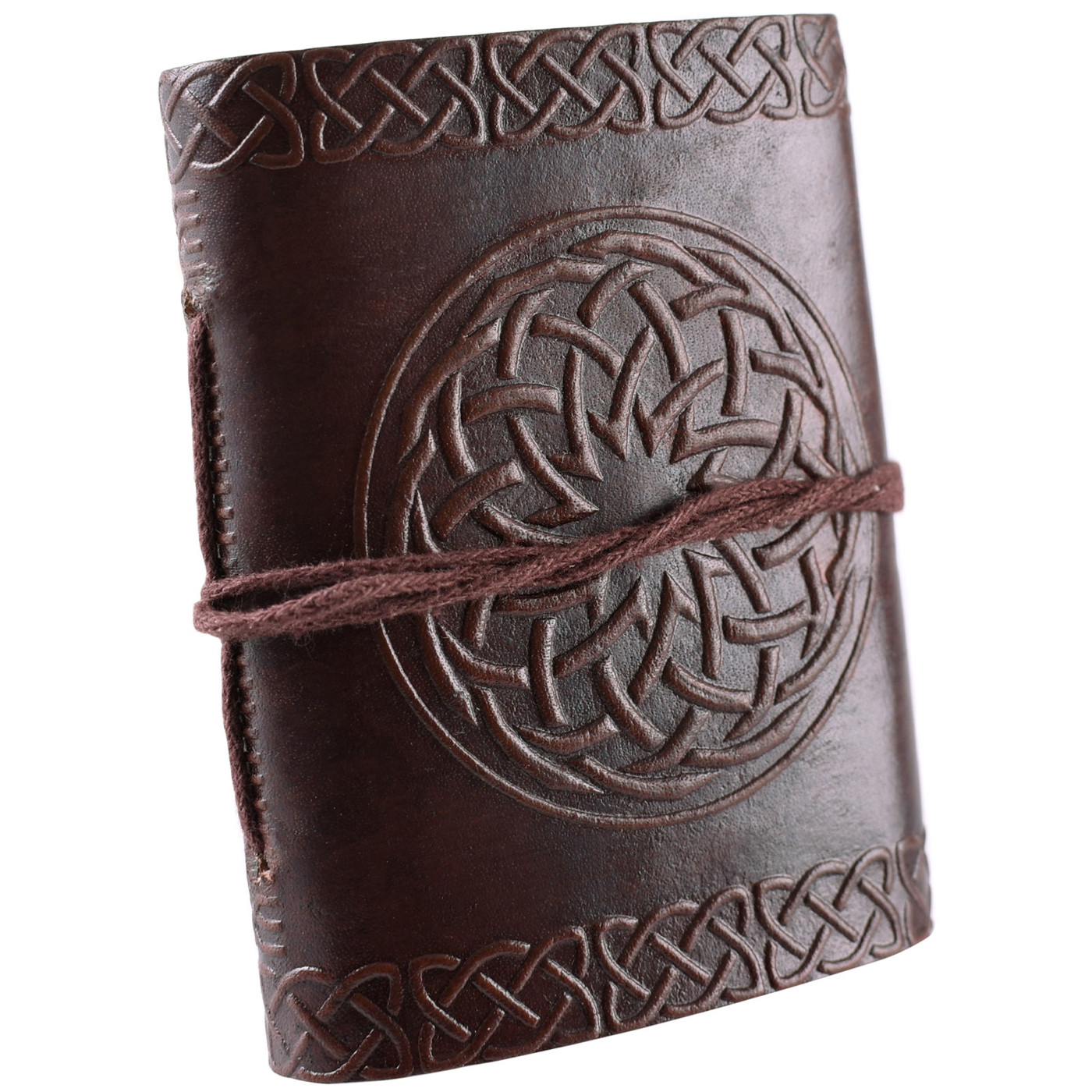 Kleines handgefertigtes Leder Notizbuch mit keltischer Prägung und Büttenpapier