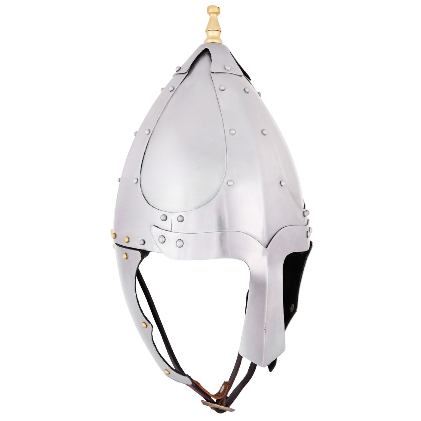 Historischer Spangenhelm aus Stahl mit Lederinlay und Nasal, Replik um 500 n. Chr.