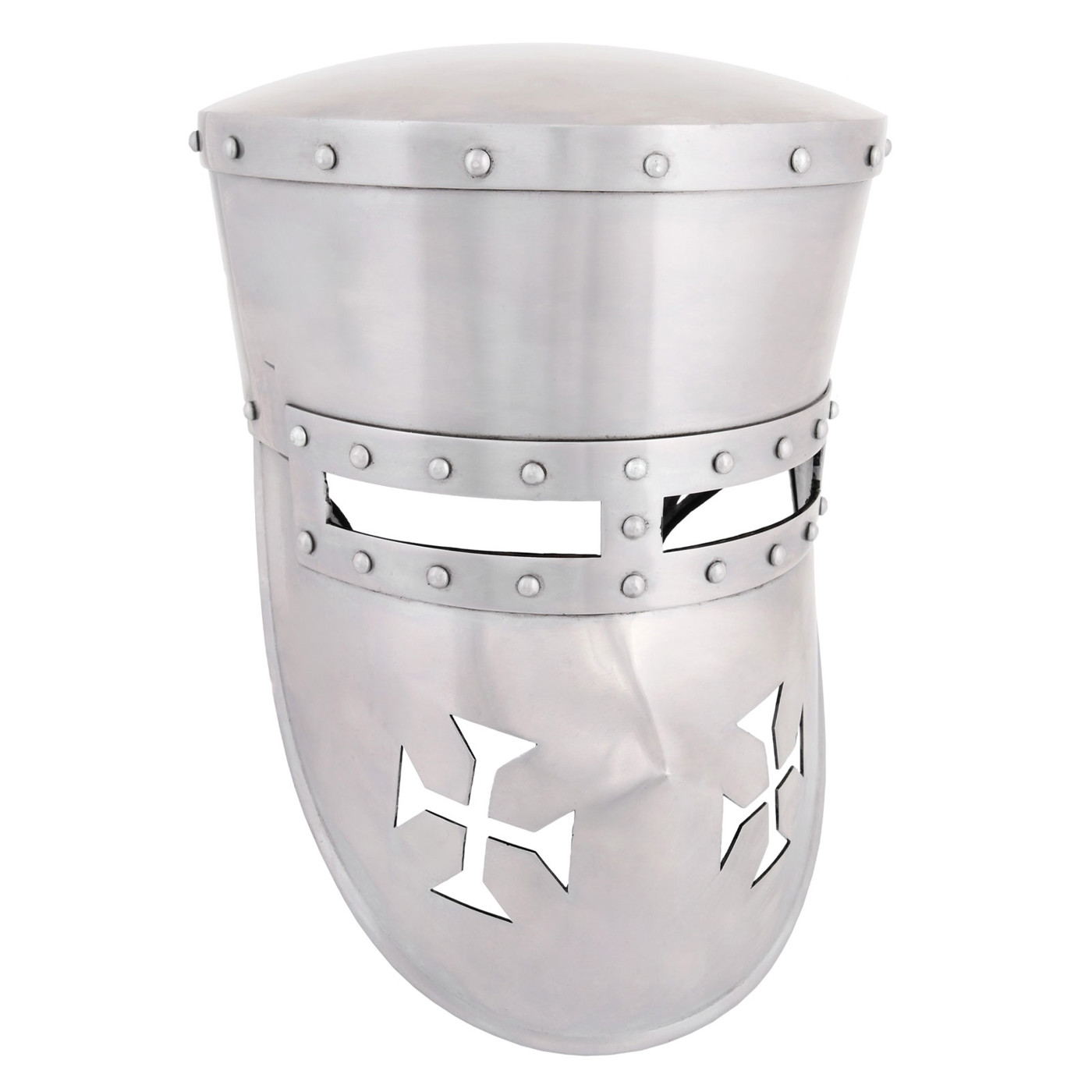 ALT-Attribut  Kreuzritter Helm aus 2 mm Stahl – mittelalterlicher Topfhelm für Reenactment und Schaukampf