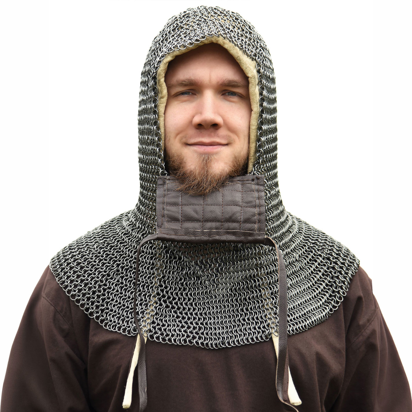 Kettenhaube mit klappbarem Mundschutz Hochmittelalter Reenactment