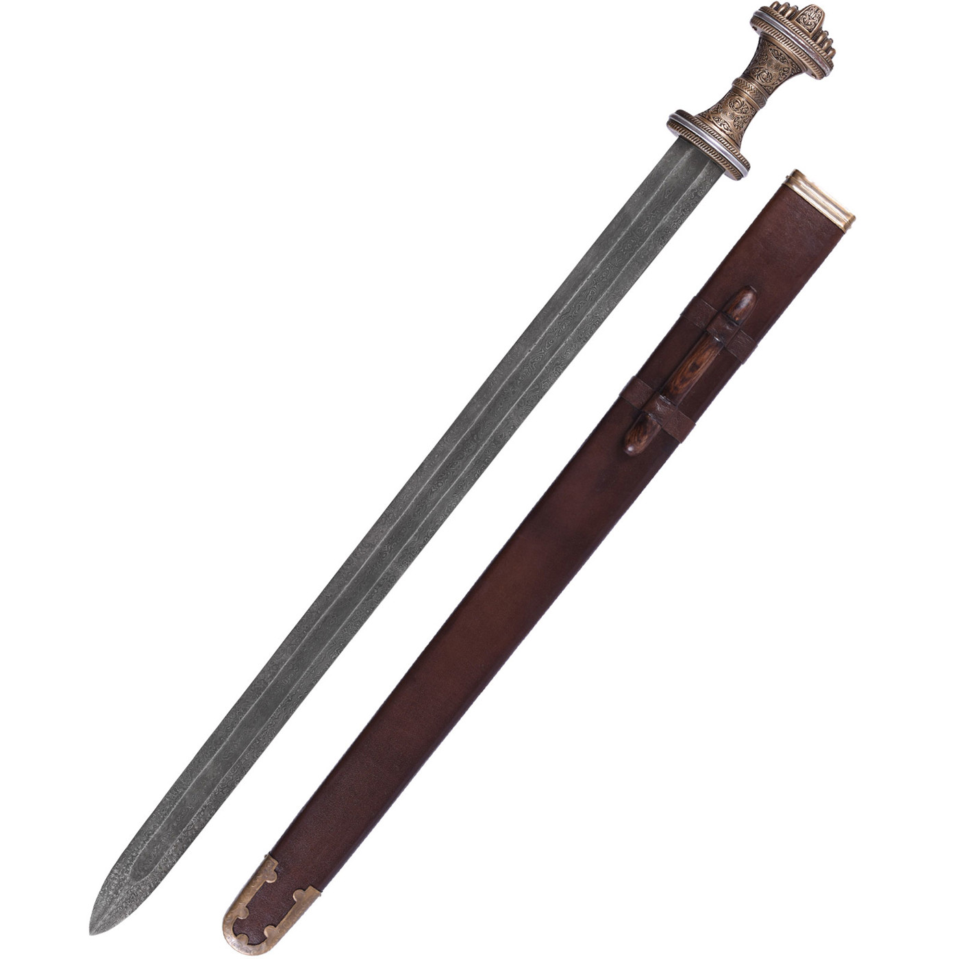 Detailreiches angelsächsisches Dekoschwert mit Damaststahlklinge und Messinggriff