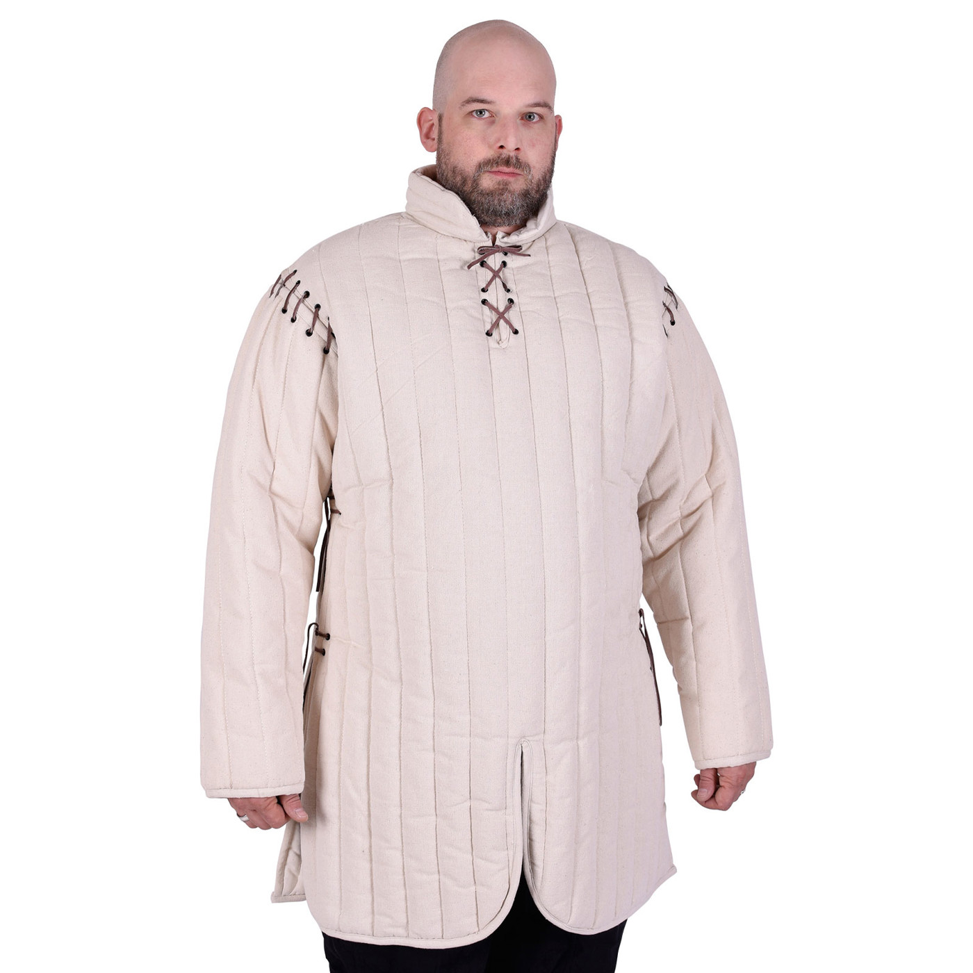 Gambeson Mittelalter lang natur mit Schnürung und abnehmbaren Ärmeln