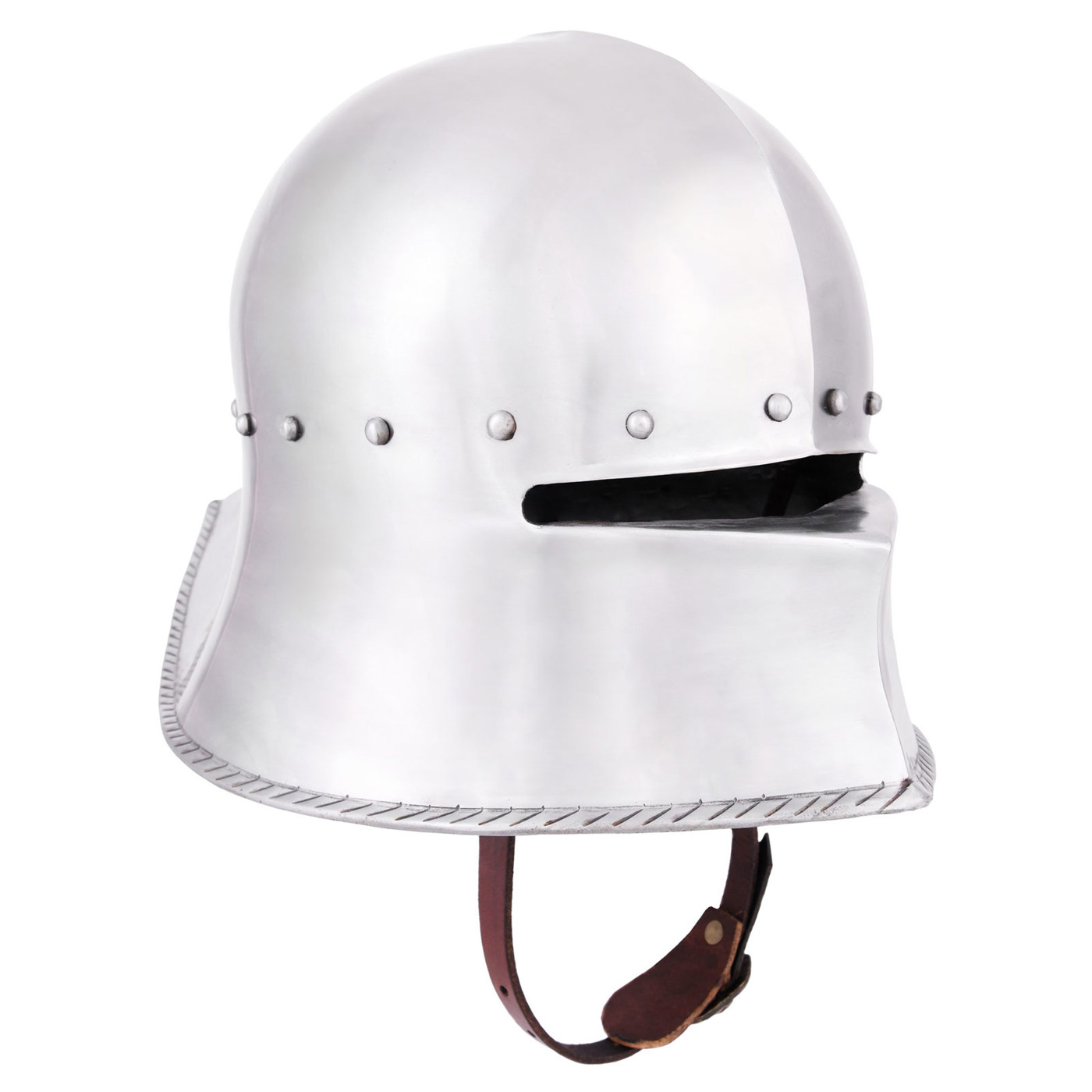 Mittelalter Schaller Helm 1480 aus 2 mm Stahl mit Sehschlitz und Nackenschutz