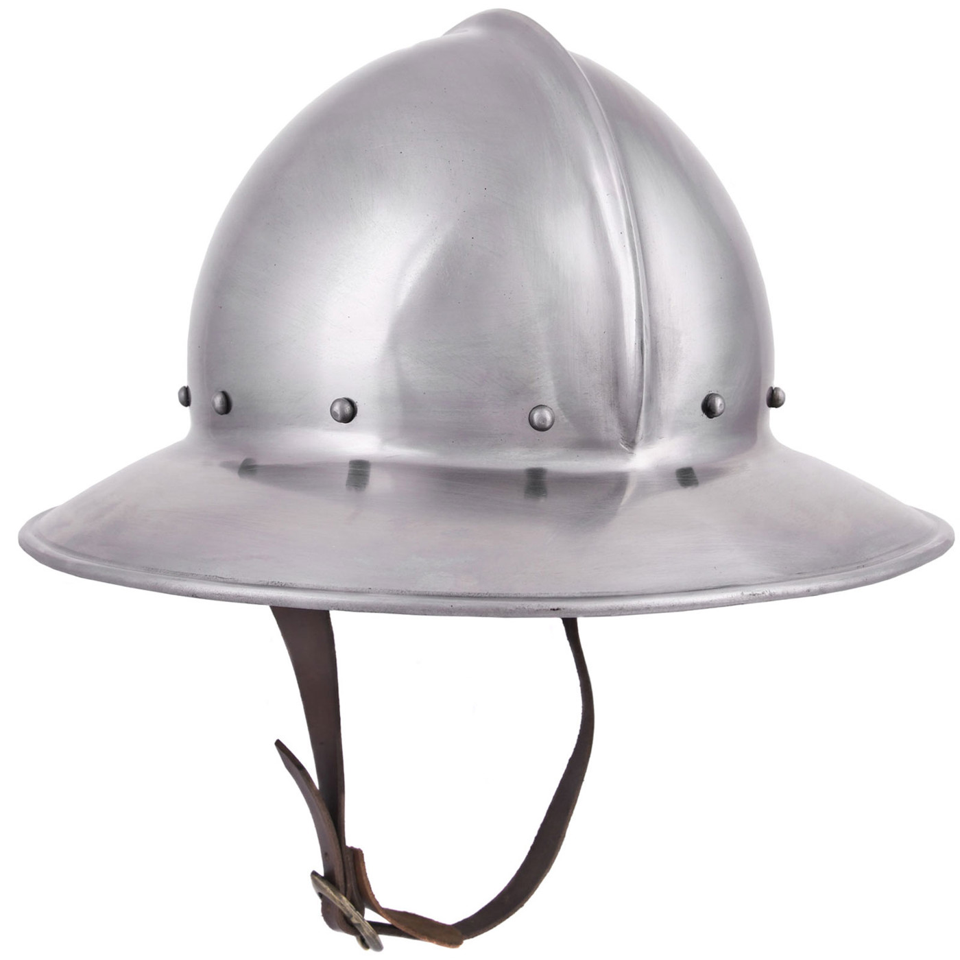 Authentischer Eisenhut Helm Spätmittelalter aus Stahl mit breiter Krempe