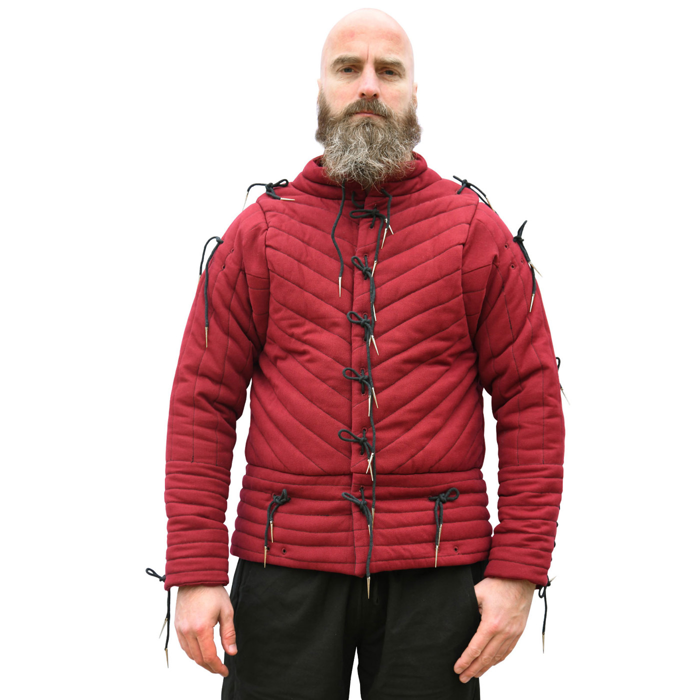 Gepolstertes Rüstwams in weinrot mit schwarzen Nesteln für Mittelalter und LARP