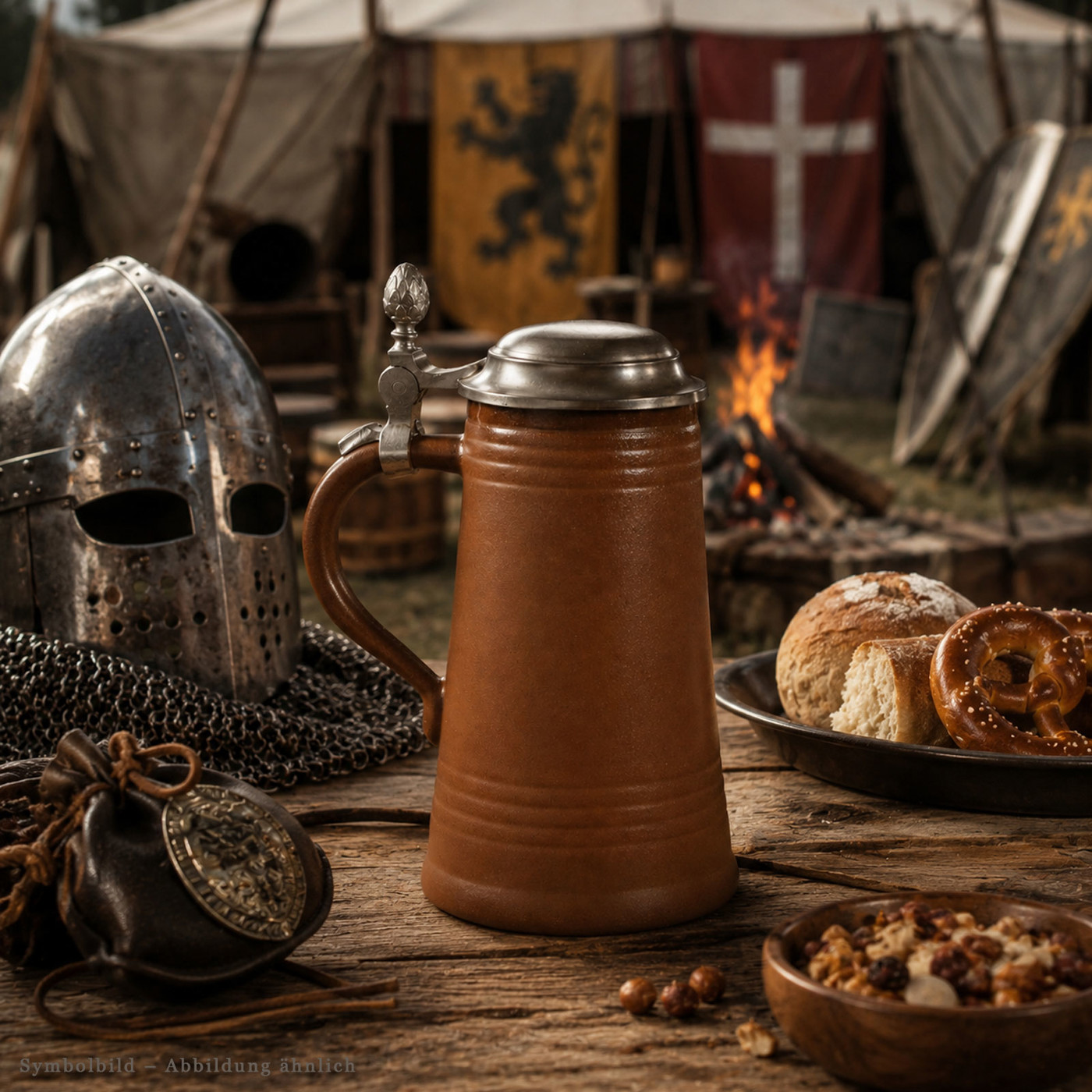 Ton-Bierhumpen 0,5l mit Zinndeckel – handgefertigter Krug nach historischem Vorbild, Bild 2