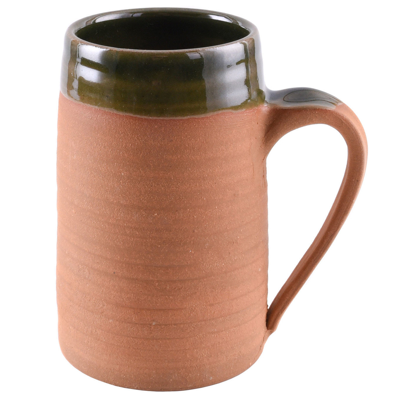 Historischer Bierkrug aus Ton mit grüner Glasur und 0,5 Liter Volumen für Mittelalter Reenactment