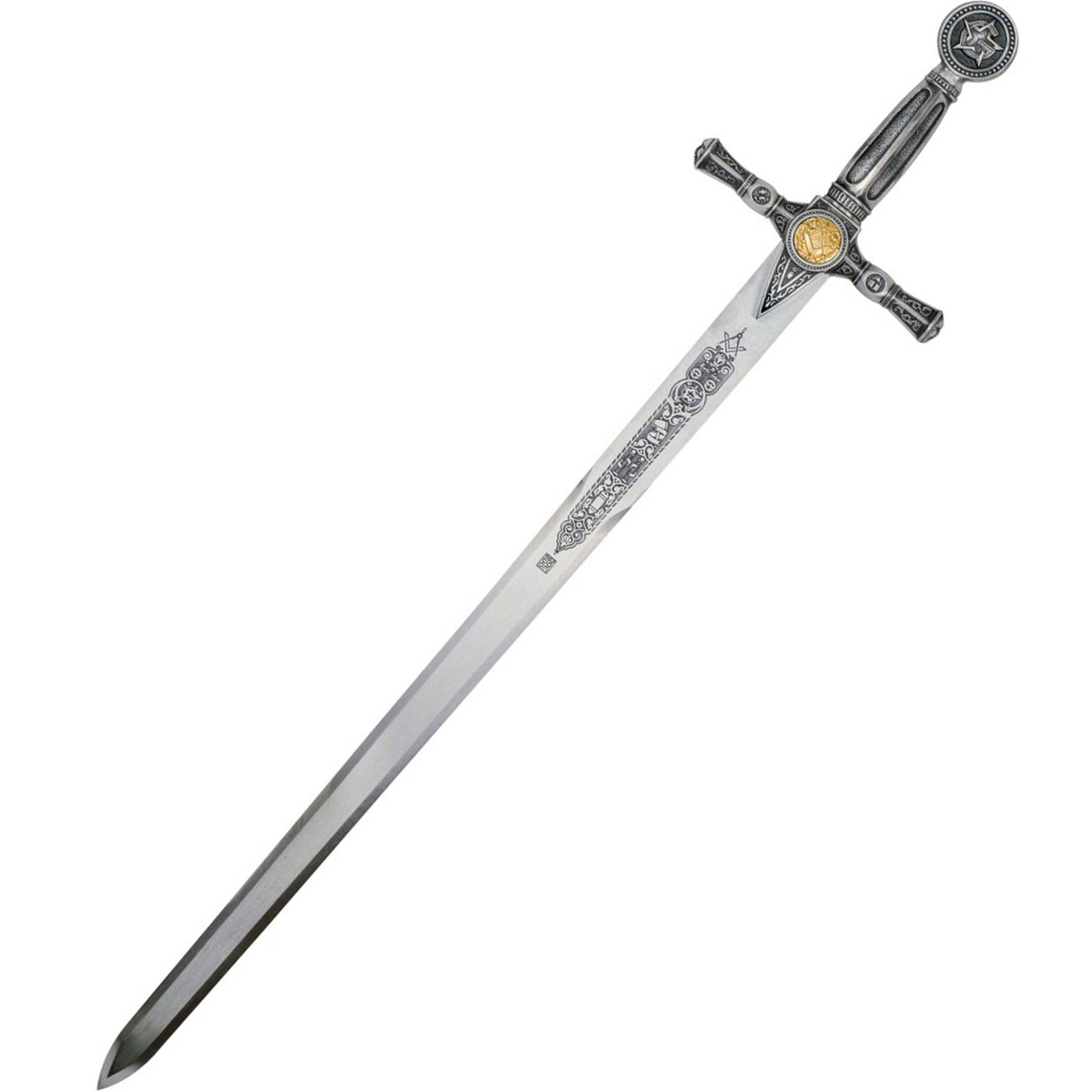 Freimaurer-Kurzschwert aus Edelstahl 75 cm mit silberfarbenem Symboldekor von Marto