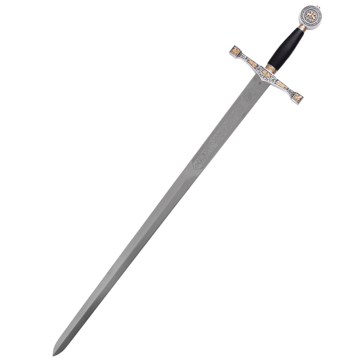 Excalibur Schwert aus Edelstahl mit goldfarbener Verzierung für Mittelalter Deko und Sammlung