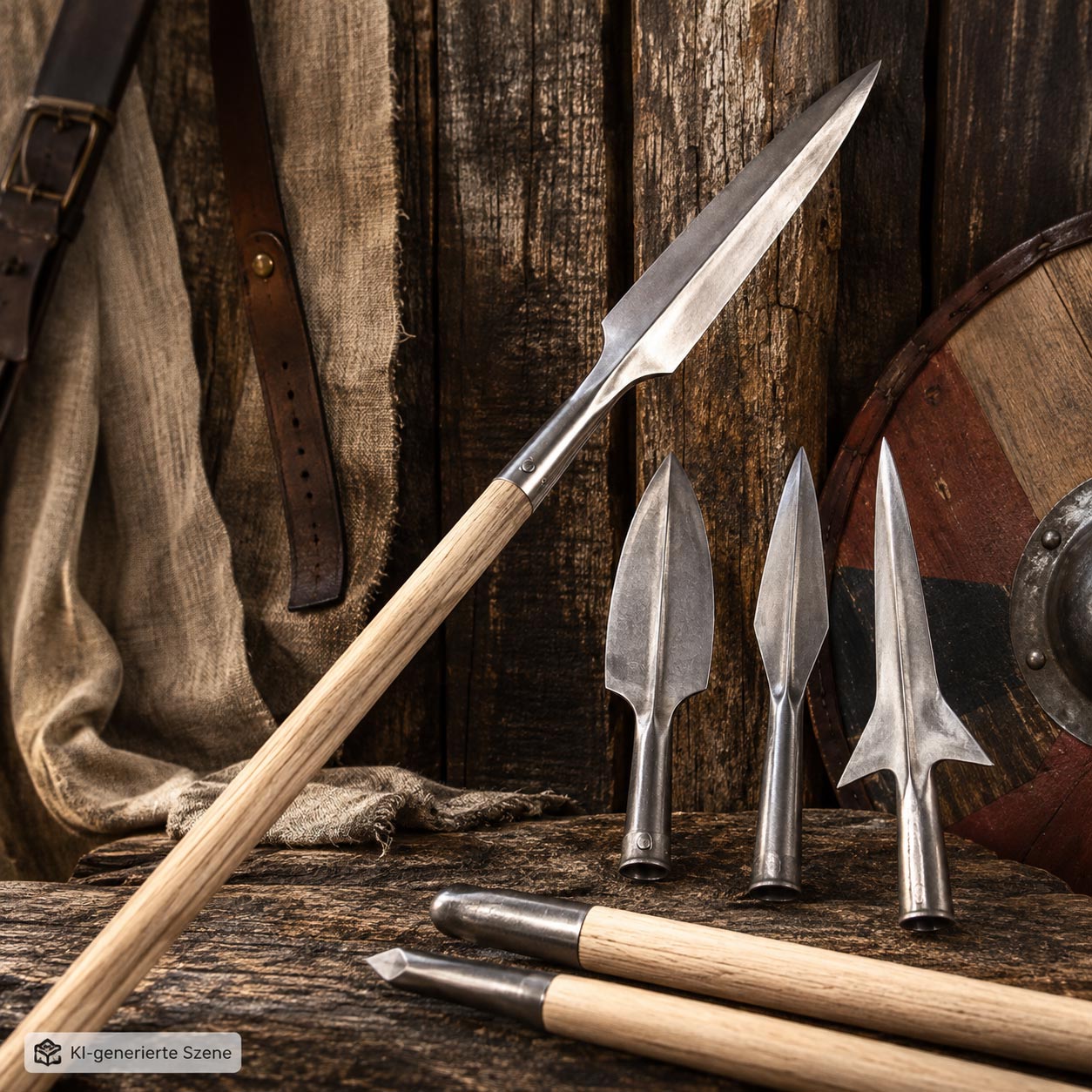 Mittelalterliche Speere, Speerspitzen und Holzschäfte für Reenactment und Sammlung