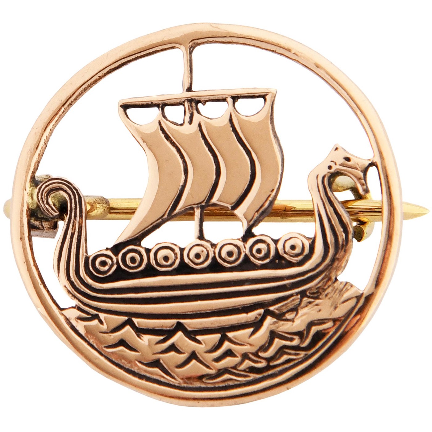 Wikingerbrosche mit Drachenboot aus Bronze 