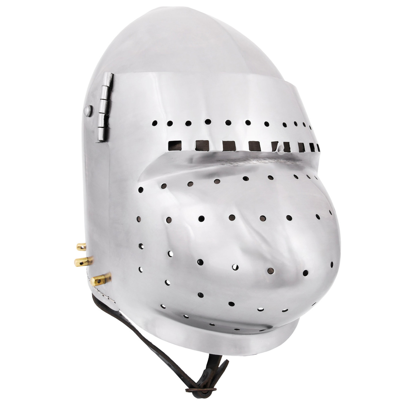 Beckenhaube mit Visier aus 2 mm Stahl – schaukampftauglicher Ritterhelm des 14. Jahrhunderts