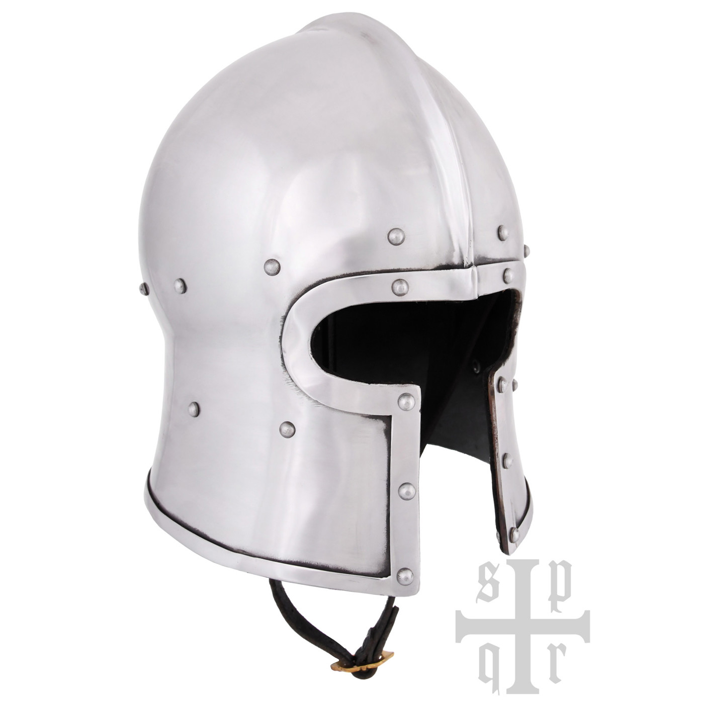 Italienische Barbuta des 15. Jahrhunderts aus 2 mm Stahl mit Lederinlay und Kinnriemen