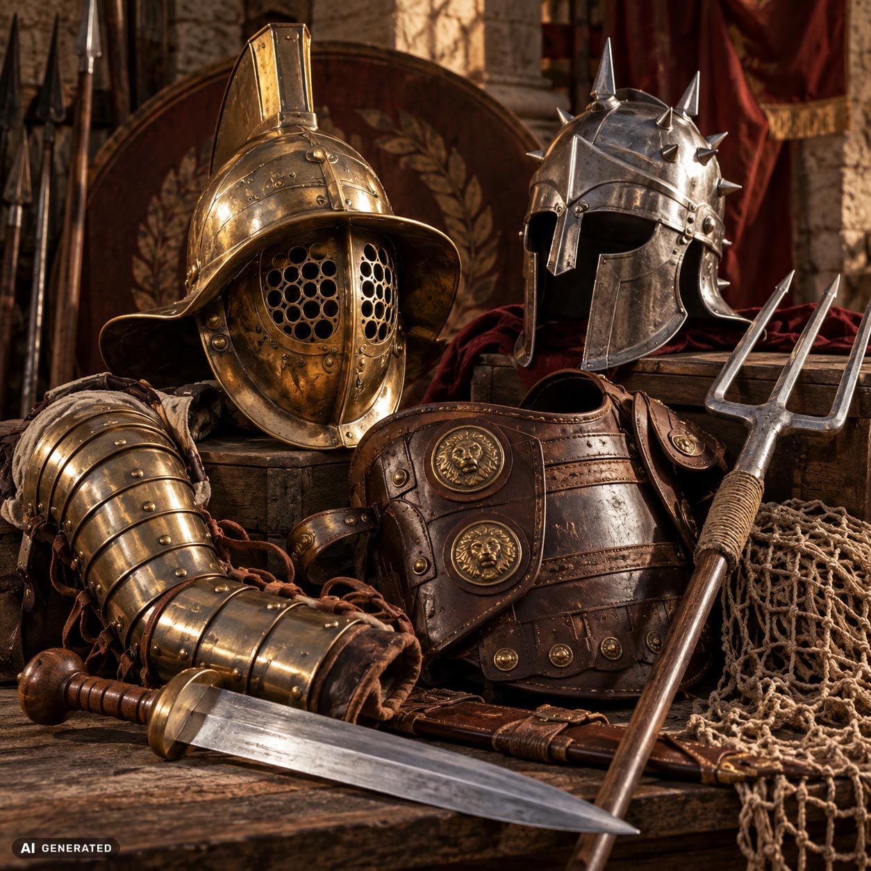 Gladiatorenausrüstung – Helme & Waffen