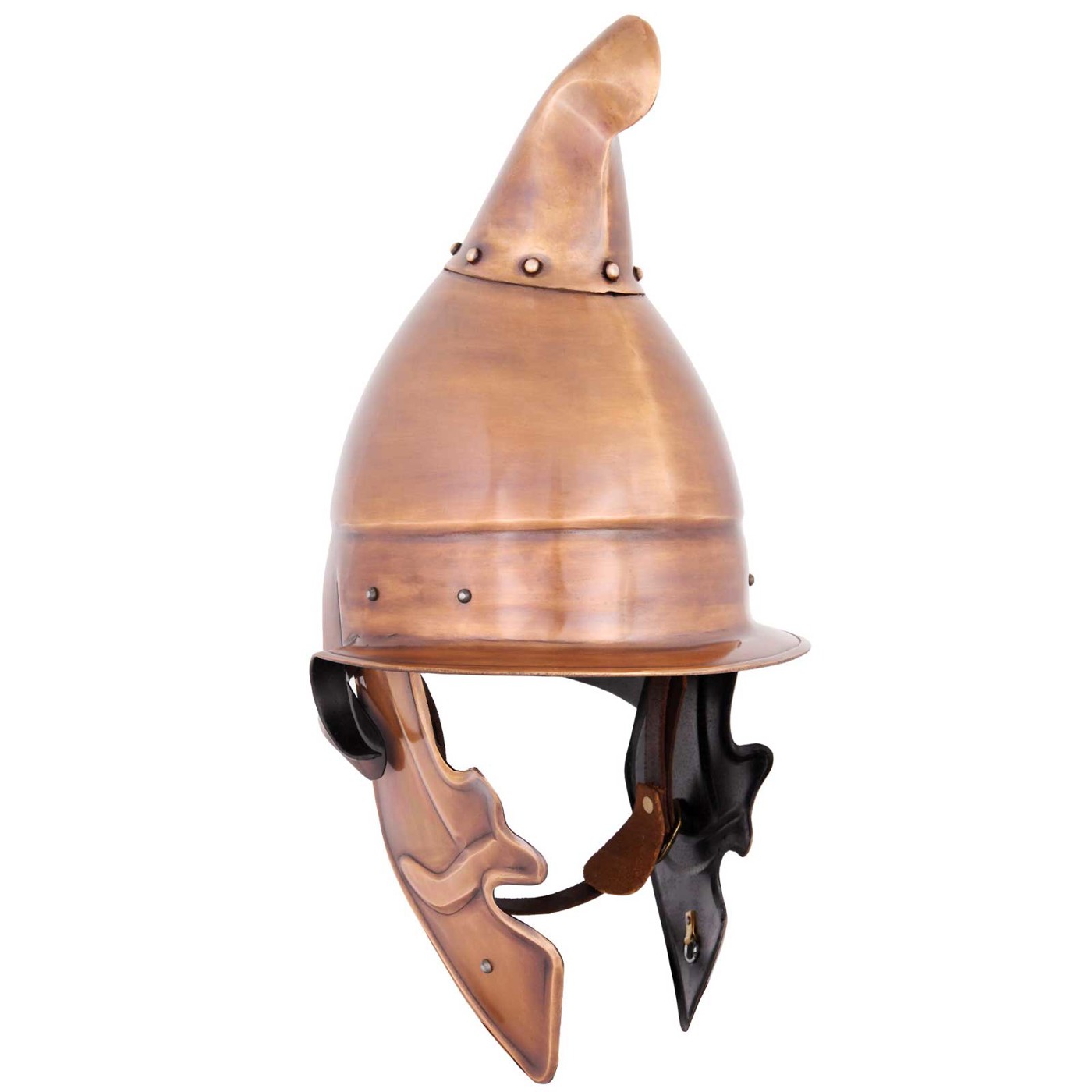 Phrygischer Helm aus Stahl mit Bronze-Finish und Lederinlet