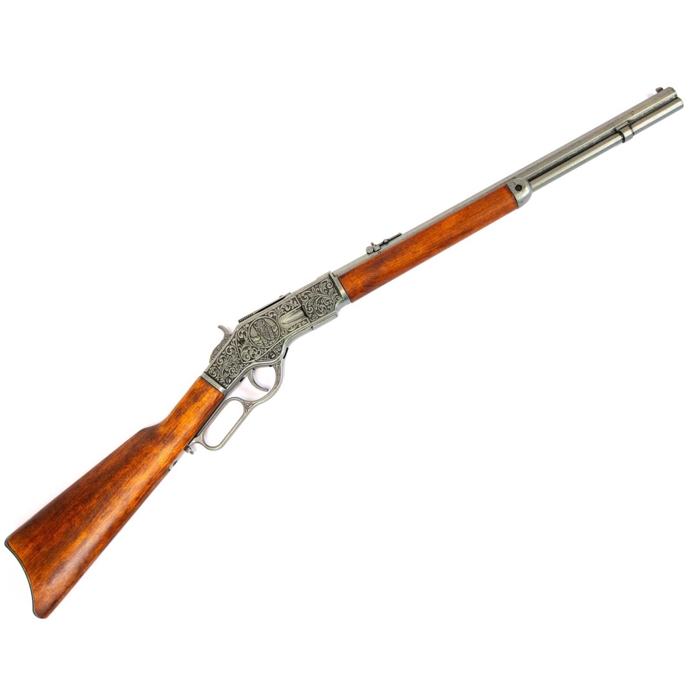 Winchester 1873 Dekogewehr – grau graviert, mit Patronenauswurf