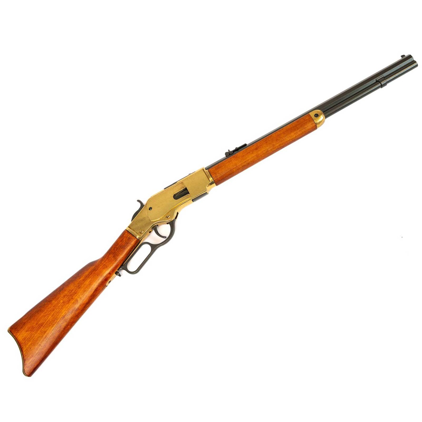 Winchester 1873 mit glattem messingfarenem Systemkasten und beweglichem Unterhebel