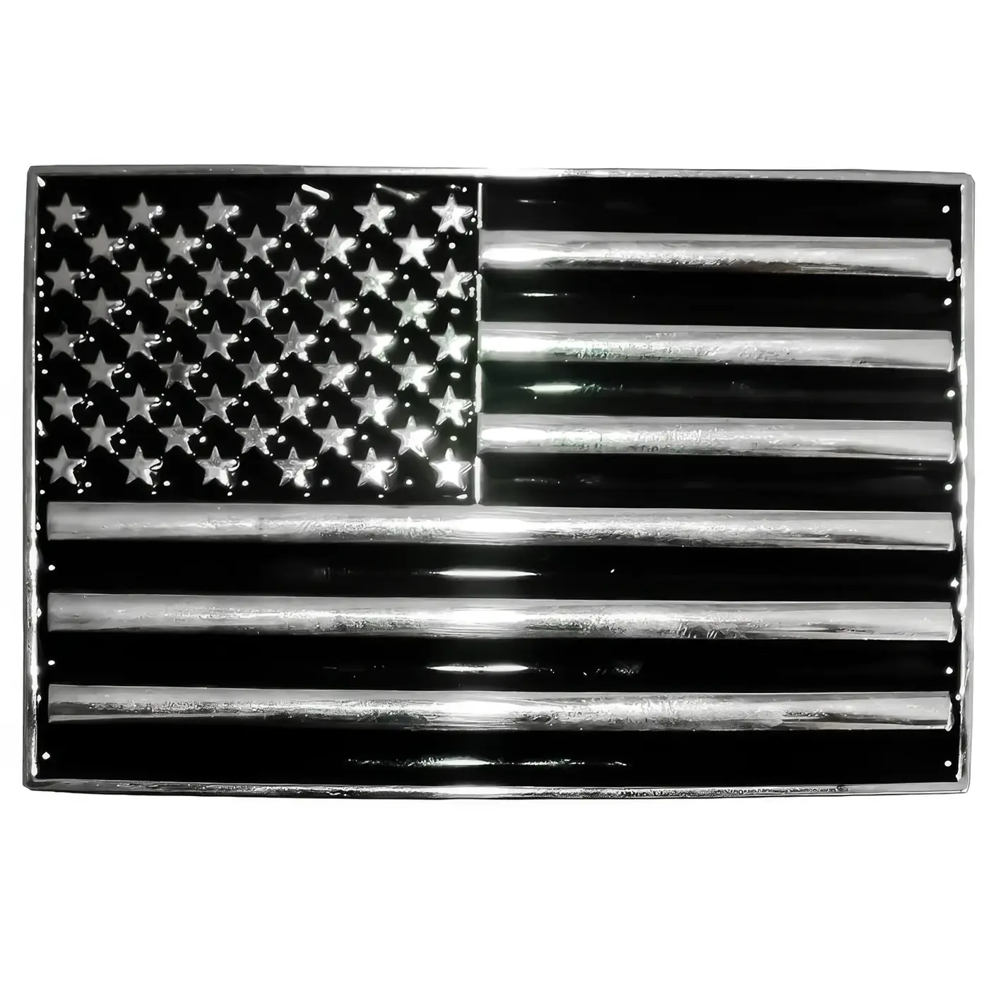 Western-Gürtelschnalle aus Zinklegierung in Form der US-Flagge mit schwarzen Emaille-Effekten und silberfarbenen Sternen und Streifen